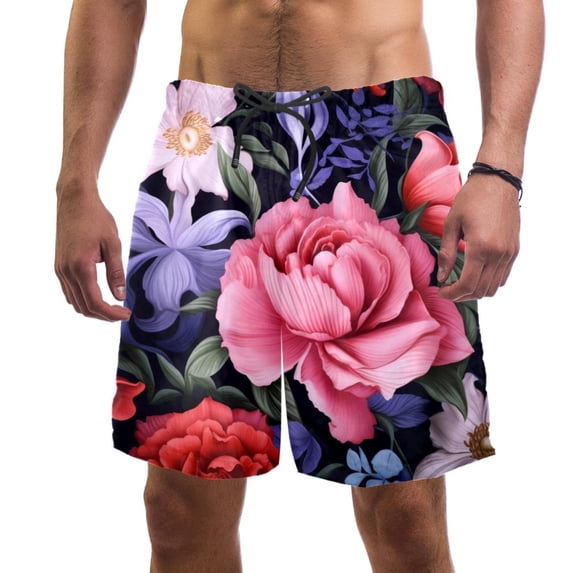 luoweisi Men's Beach Shorts Quick Dry Swim Trunks with Mesh Lining Flower S