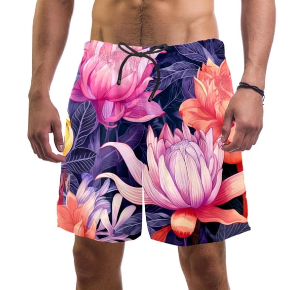 luoweisi Men's Beach Shorts Quick Dry Swim Trunks with Mesh Lining Flower S