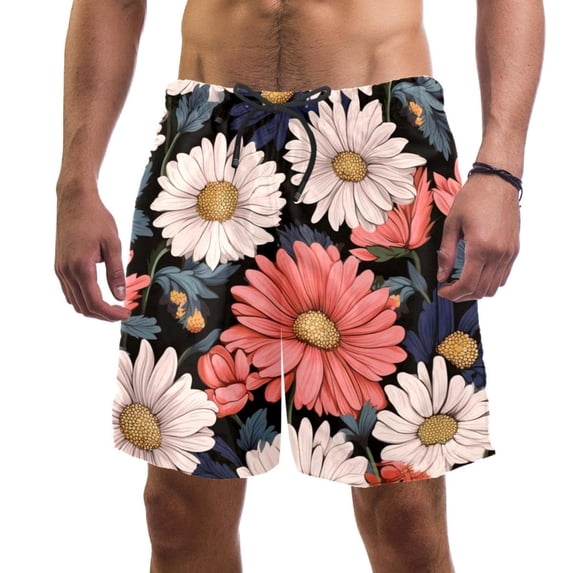 luoweisi Men's Beach Shorts Quick Dry Swim Trunks with Mesh Lining Flower XL
