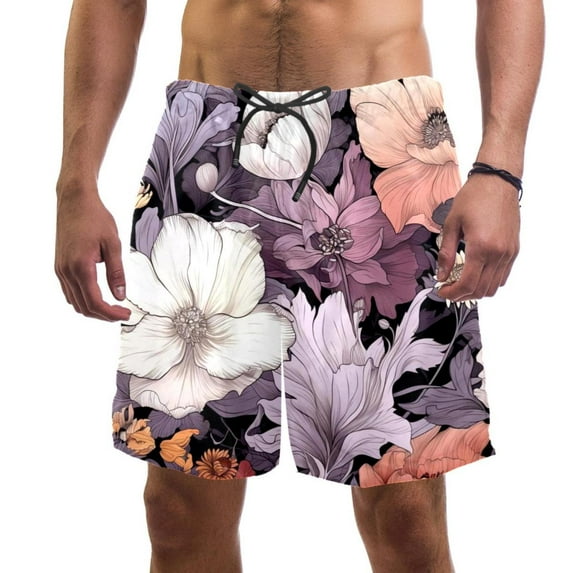 luoweisi Men's Beach Shorts Quick Dry Swim Trunks with Mesh Lining Flower XL