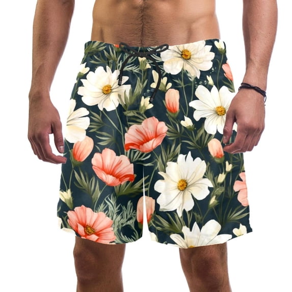 luoweisi Men's Beach Shorts Quick Dry Swim Trunks with Mesh Lining Flower XL