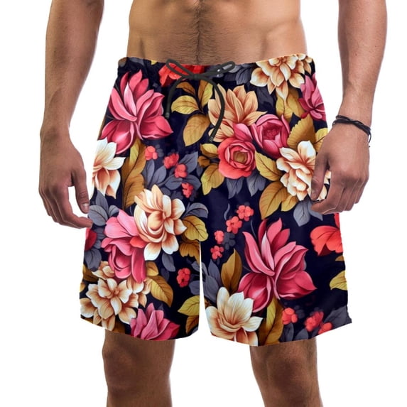 luoweisi Men's Beach Shorts Quick Dry Swim Trunks with Mesh Lining Flower XL
