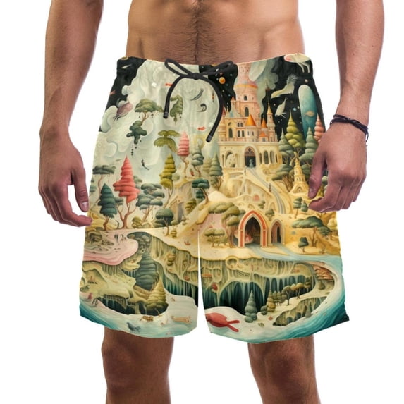 luoweisi Men's Beach Shorts Quick Dry Swim Trunks with Mesh Lining Forest Castle XL