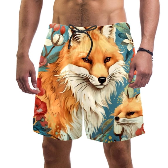 luoweisi Men's Beach Shorts Quick Dry Swim Trunks with Mesh Lining Fox L