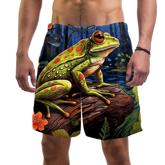 luoweisi Men's Beach Shorts Quick Dry Swim Trunks with Mesh Lining Frog 2XL