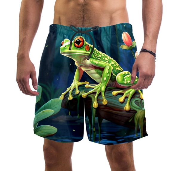 luoweisi Men's Beach Shorts Quick Dry Swim Trunks with Mesh Lining Frog 2XL