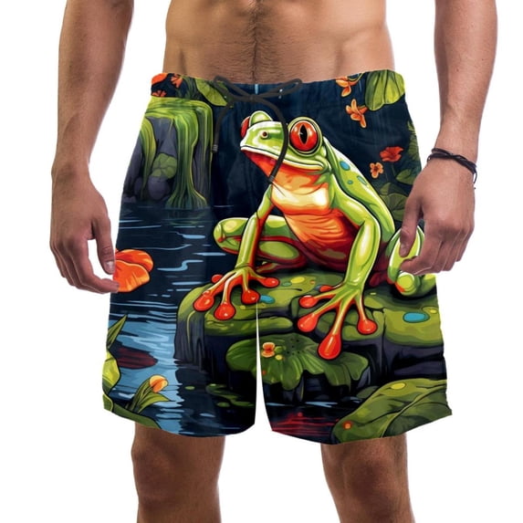 luoweisi Men's Beach Shorts Quick Dry Swim Trunks with Mesh Lining Frog L