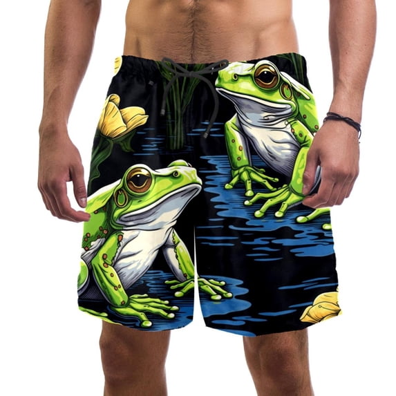 luoweisi Men's Beach Shorts Quick Dry Swim Trunks with Mesh Lining Frog L