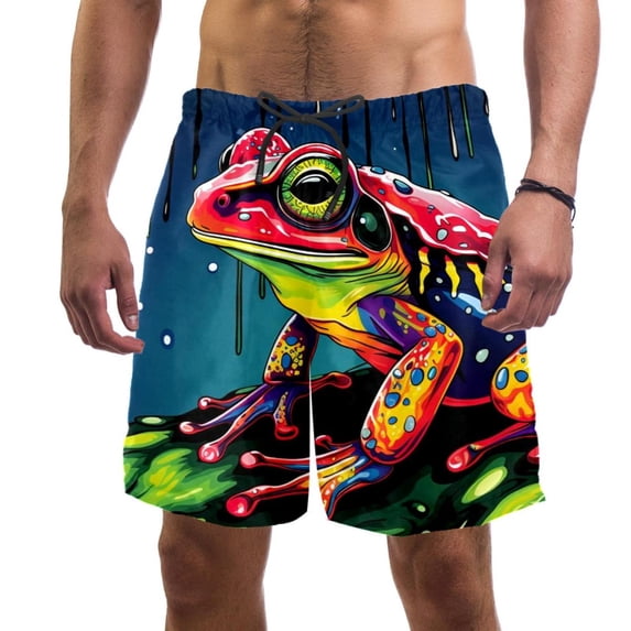 luoweisi Men's Beach Shorts Quick Dry Swim Trunks with Mesh Lining Frog L