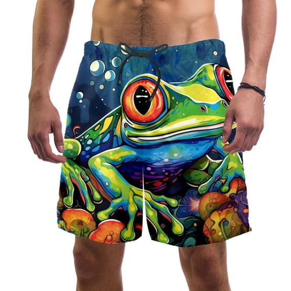 luoweisi Men's Beach Shorts Quick Dry Swim Trunks with Mesh Lining Frog L