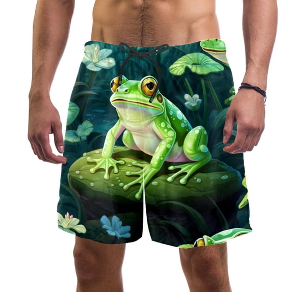 luoweisi Men's Beach Shorts Quick Dry Swim Trunks with Mesh Lining Frog L