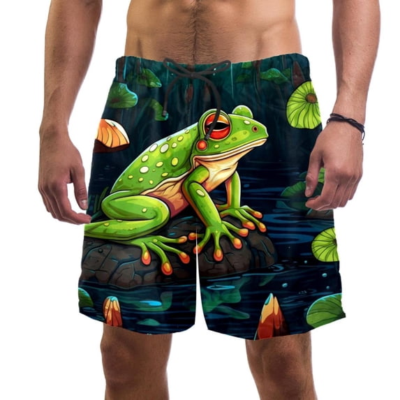 luoweisi Men's Beach Shorts Quick Dry Swim Trunks with Mesh Lining Frog L