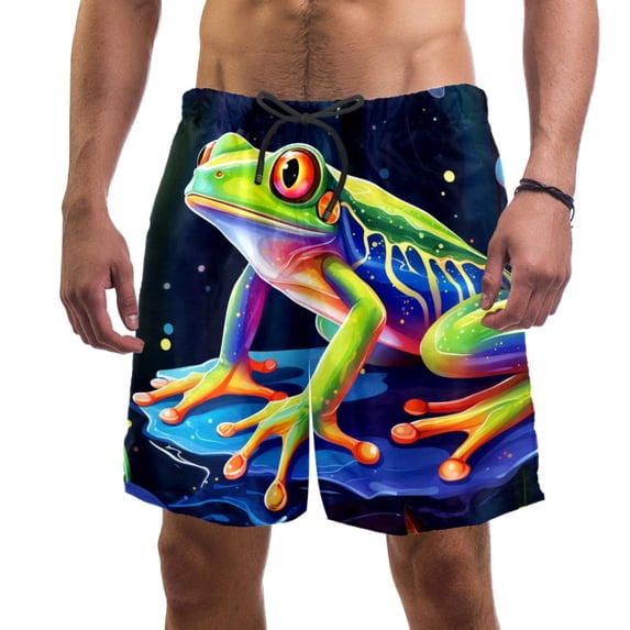 luoweisi Men's Beach Shorts Quick Dry Swim Trunks with Mesh Lining Frog M