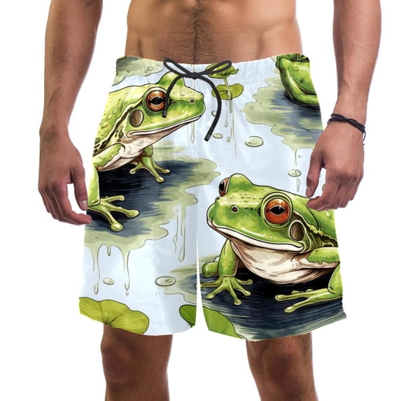 luoweisi Men's Beach Shorts Quick Dry Swim Trunks with Mesh Lining Frog M