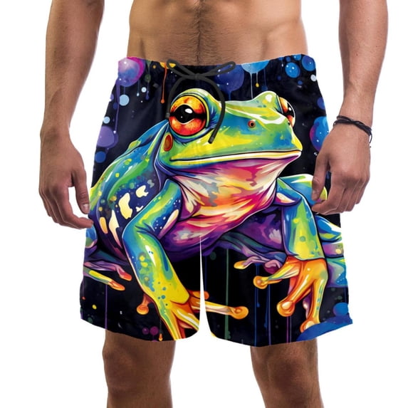luoweisi Men's Beach Shorts Quick Dry Swim Trunks with Mesh Lining Frog M
