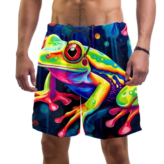 luoweisi Men's Beach Shorts Quick Dry Swim Trunks with Mesh Lining Frog M