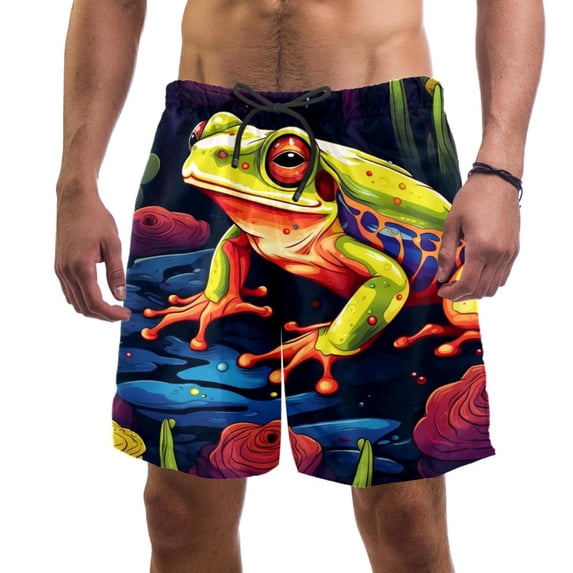luoweisi Men's Beach Shorts Quick Dry Swim Trunks with Mesh Lining Frog M