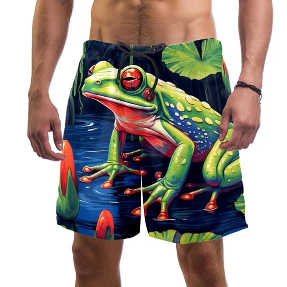 luoweisi Men's Beach Shorts Quick Dry Swim Trunks with Mesh Lining Frog XL