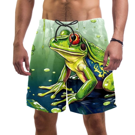 luoweisi Men's Beach Shorts Quick Dry Swim Trunks with Mesh Lining Frog XL