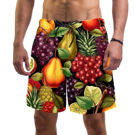 luoweisi Men's Beach Shorts Quick Dry Swim Trunks with Mesh Lining Fruit L
