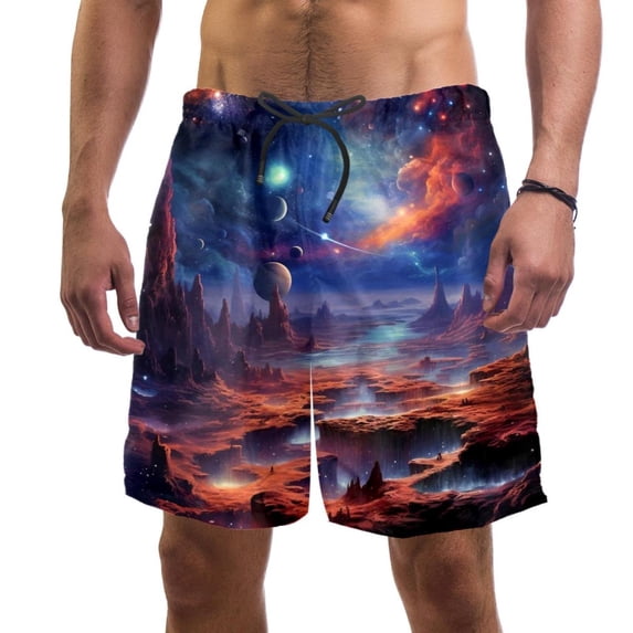 luoweisi Men's Beach Shorts Quick Dry Swim Trunks with Mesh Lining Galaxy 2XL