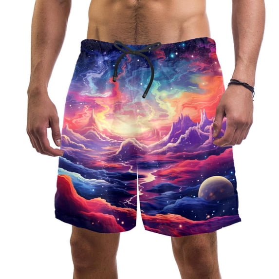 luoweisi Men's Beach Shorts Quick Dry Swim Trunks with Mesh Lining Galaxy 2XL