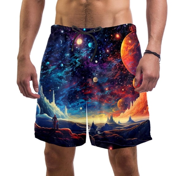 luoweisi Men's Beach Shorts Quick Dry Swim Trunks with Mesh Lining Galaxy L