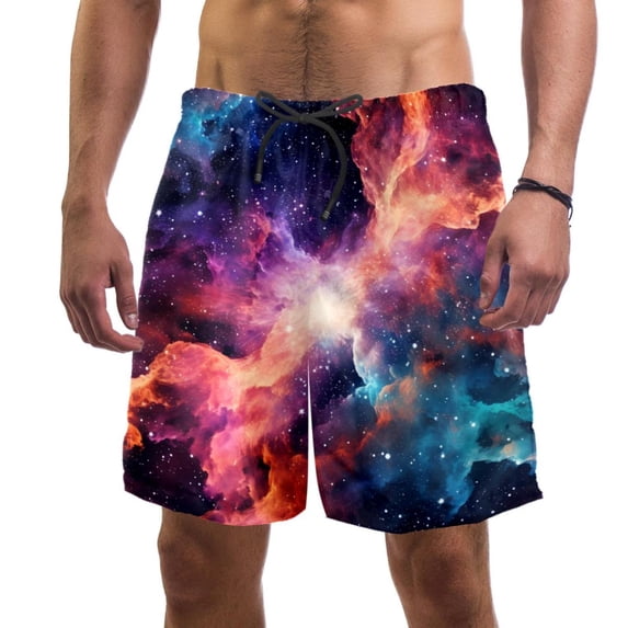 luoweisi Men's Beach Shorts Quick Dry Swim Trunks with Mesh Lining Galaxy L