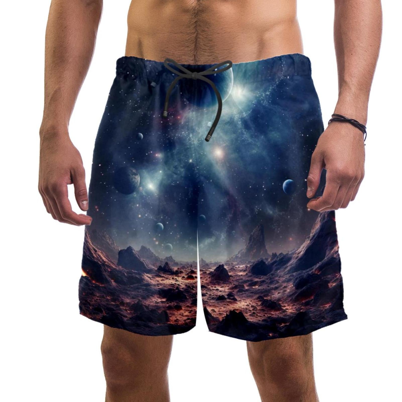 luoweisi Men's Beach Shorts Quick Dry Swim Trunks with Mesh Lining Galaxy M
