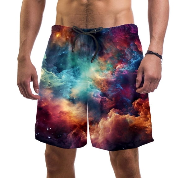 luoweisi Men's Beach Shorts Quick Dry Swim Trunks with Mesh Lining Galaxy M