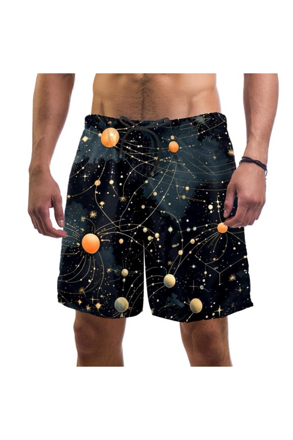 Men's Beach Shorts Quick Dry Swim Trunks with Mesh Lining Galaxy Planet 2XL