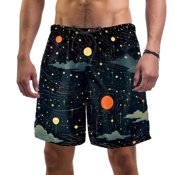 luoweisi Men's Beach Shorts Quick Dry Swim Trunks with Mesh Lining Galaxy Planet 2XL