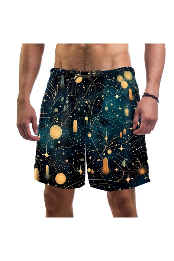 Men's Beach Shorts Quick Dry Swim Trunks with Mesh Lining Galaxy Planet 2XL