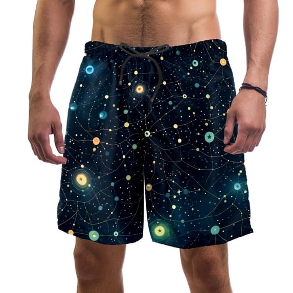 luoweisi Men's Beach Shorts Quick Dry Swim Trunks with Mesh Lining Galaxy Planet 2XL