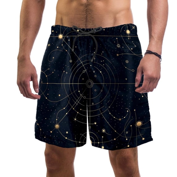 luoweisi Men's Beach Shorts Quick Dry Swim Trunks with Mesh Lining Galaxy Planet L