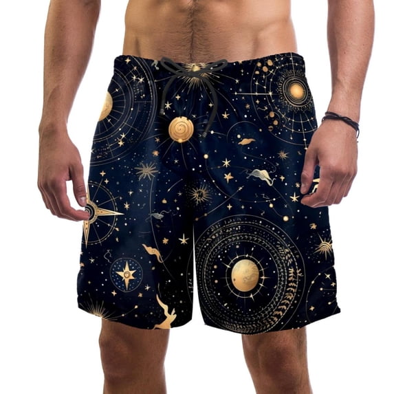 luoweisi Men's Beach Shorts Quick Dry Swim Trunks with Mesh Lining Galaxy Planet L