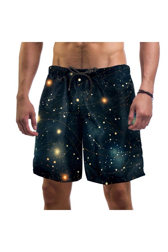 Men's Beach Shorts Quick Dry Swim Trunks with Mesh Lining Galaxy Planet L