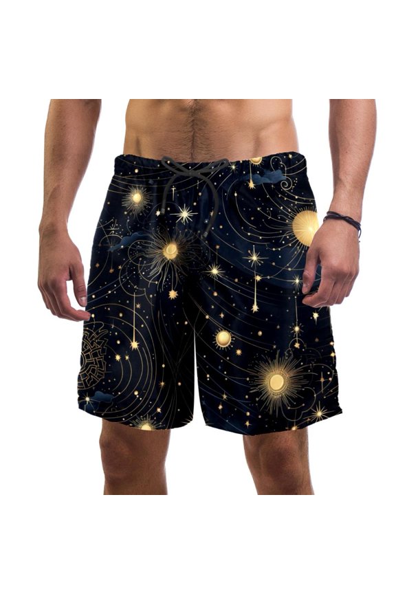 Men's Beach Shorts Quick Dry Swim Trunks with Mesh Lining Galaxy Planet L