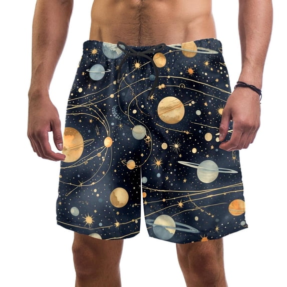 luoweisi Men's Beach Shorts Quick Dry Swim Trunks with Mesh Lining Galaxy Planet L