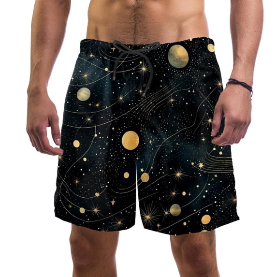 luoweisi Men's Beach Shorts Quick Dry Swim Trunks with Mesh Lining Galaxy Planet L