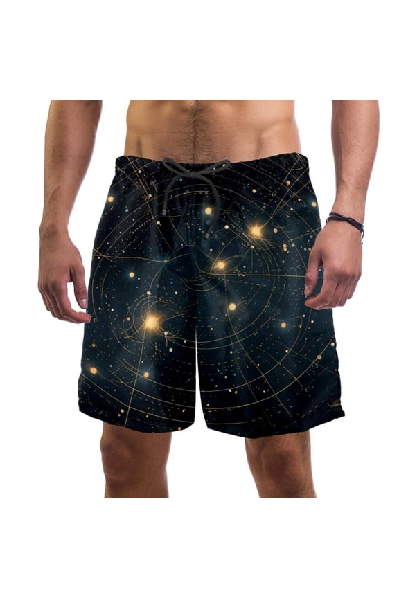 Men's Beach Shorts Quick Dry Swim Trunks with Mesh Lining Galaxy Planet M