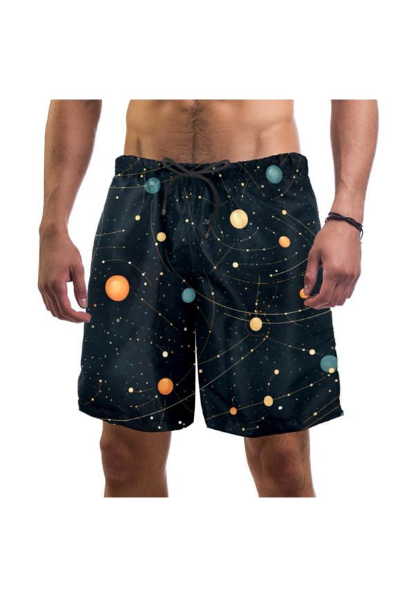 Men's Beach Shorts Quick Dry Swim Trunks with Mesh Lining Galaxy Planet M