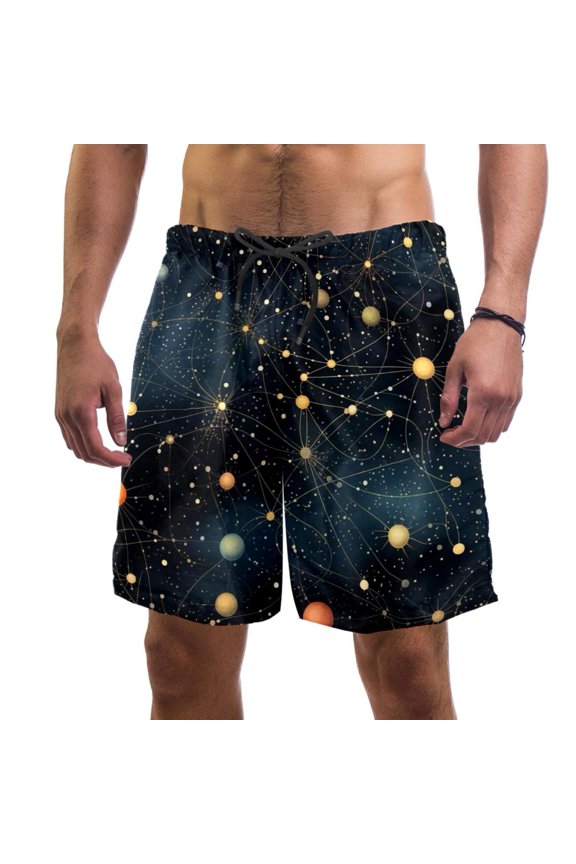 Men's Beach Shorts Quick Dry Swim Trunks with Mesh Lining Galaxy Planet M