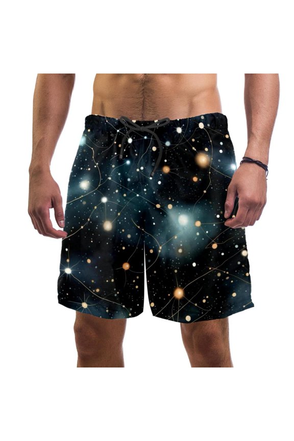 Men's Beach Shorts Quick Dry Swim Trunks with Mesh Lining Galaxy Planet S