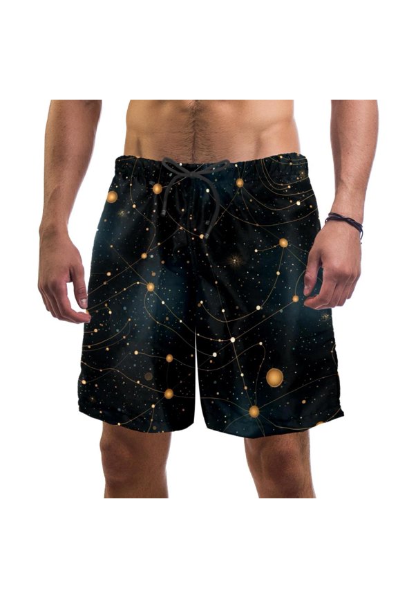 Men's Beach Shorts Quick Dry Swim Trunks with Mesh Lining Galaxy Planet S