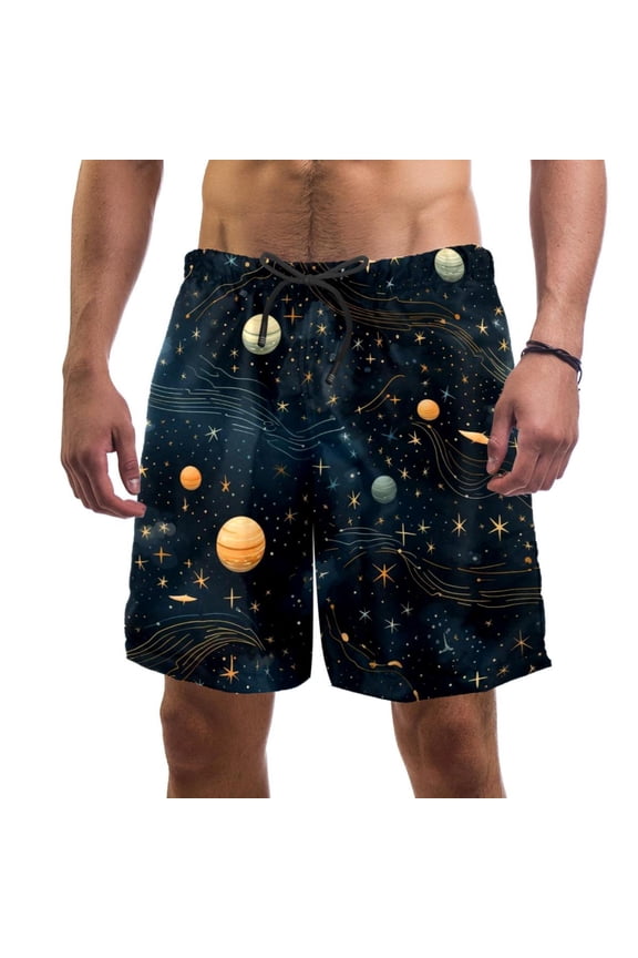 Men's Beach Shorts Quick Dry Swim Trunks with Mesh Lining Galaxy Planet S