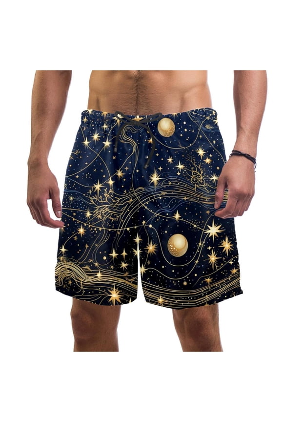 Men's Beach Shorts Quick Dry Swim Trunks with Mesh Lining Galaxy Planet S