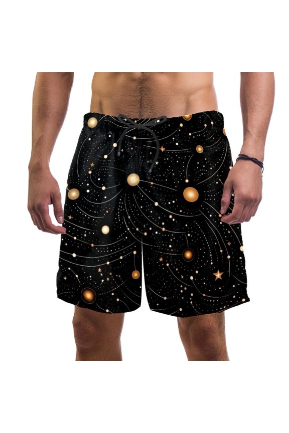 Men's Beach Shorts Quick Dry Swim Trunks with Mesh Lining Galaxy Planet S