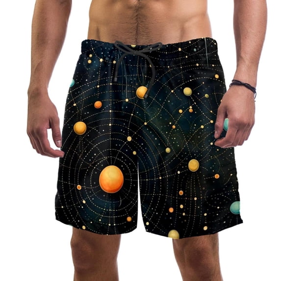 luoweisi Men's Beach Shorts Quick Dry Swim Trunks with Mesh Lining Galaxy Planet S