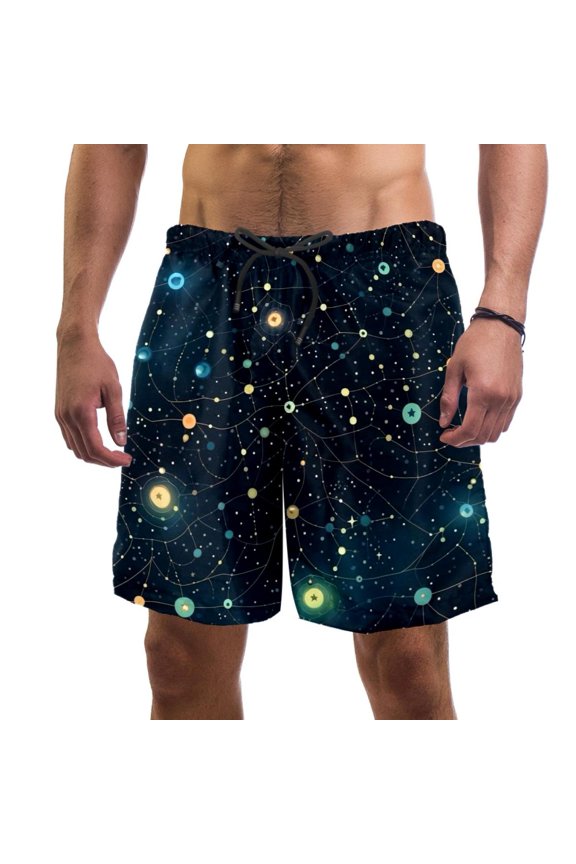 Men's Beach Shorts Quick Dry Swim Trunks with Mesh Lining Galaxy Planet S